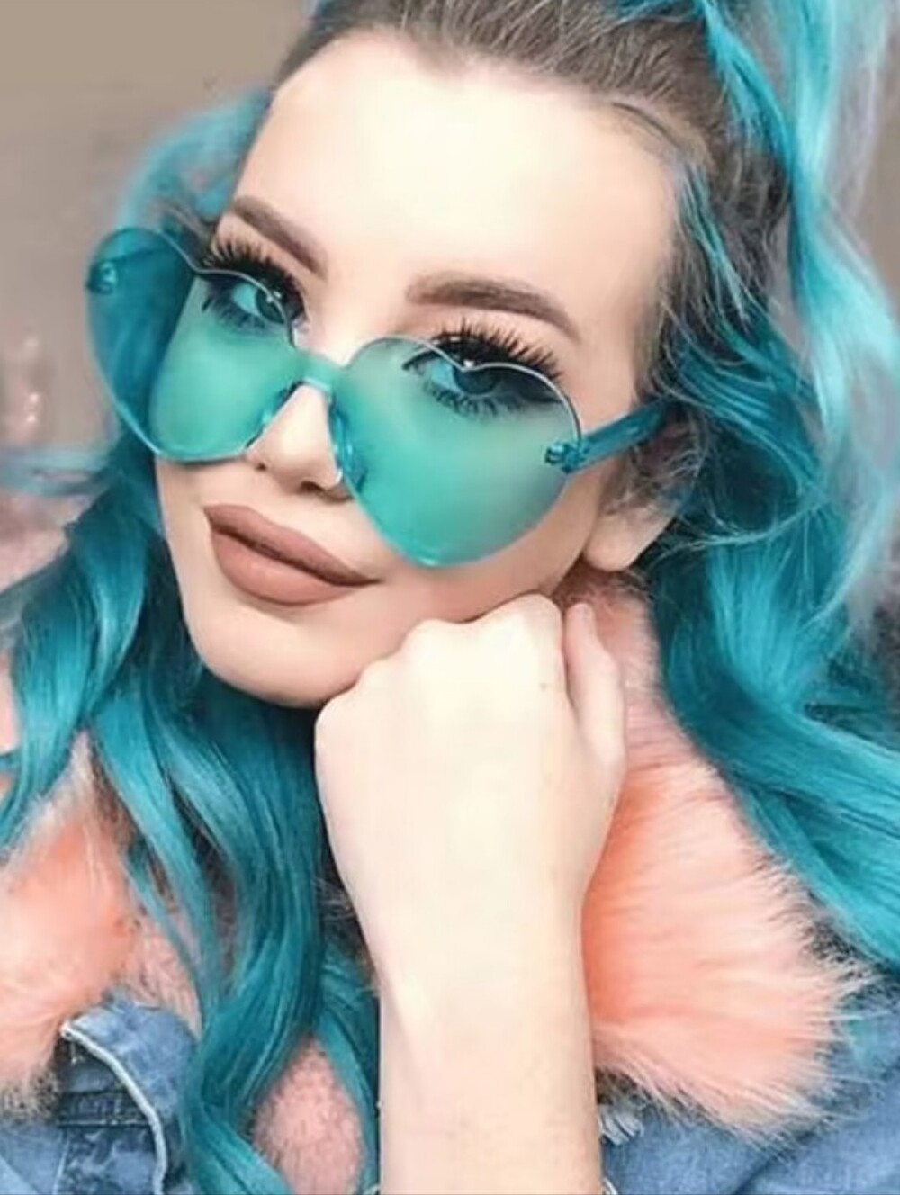 Teal Heart-Shaped Sunglasses